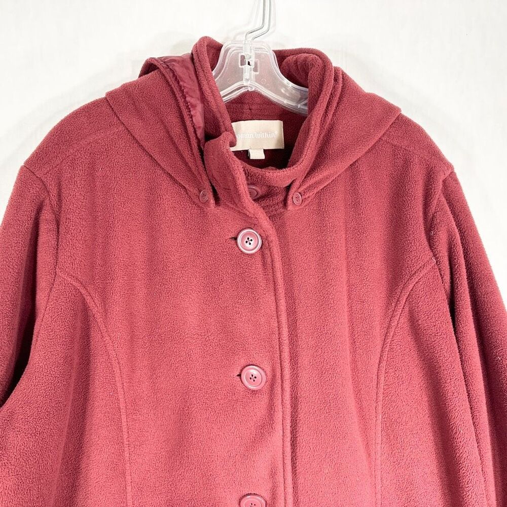 Woman Within 26W Coat Fleece Jacket Hooded Heavy Lined Red Maroon Buttons A - Picture 3 of 10